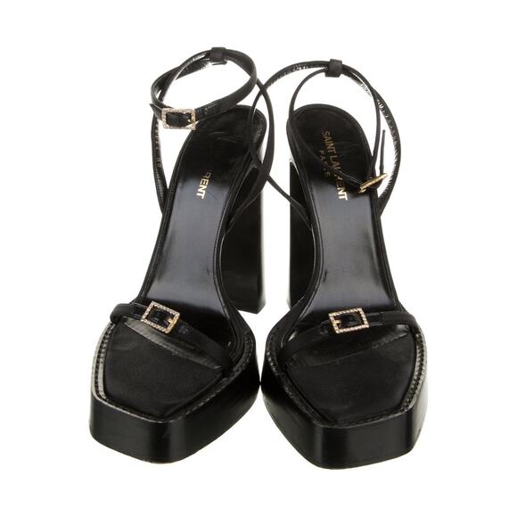 ❤️Saint Laurent Leather Crystal Platform Buckle Heels❤️ - Picture 3 of 5